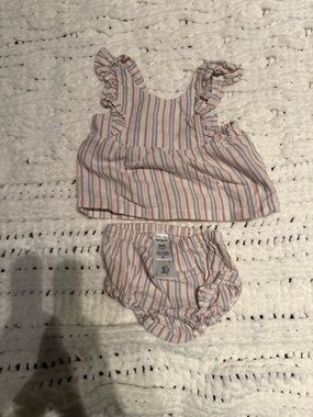 Carter's Pink, Cream & Blue Striped Ruffle Two-Piece Diaper Cover Set